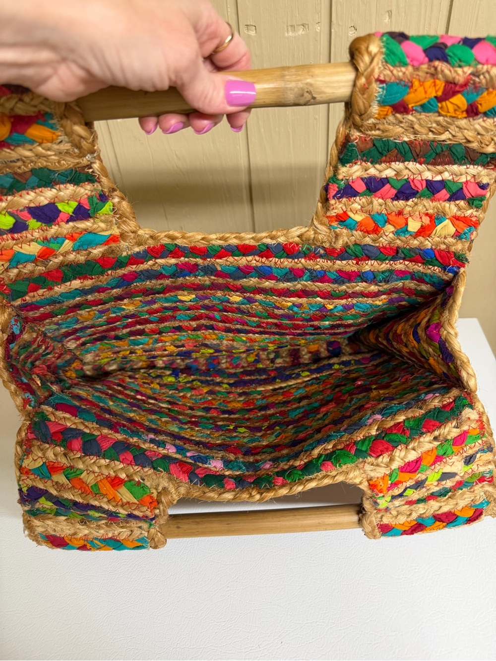 Colorful Handwoven Multicolor Tote Bag with Natural Trim - Picture 3 of 5
